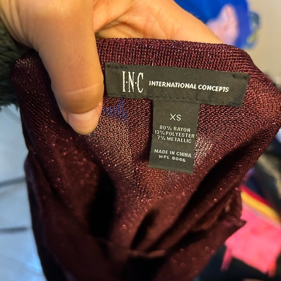 Inc International Concepts Burgundy Metallic Drape Neck Sweater - Picture 3 of 3